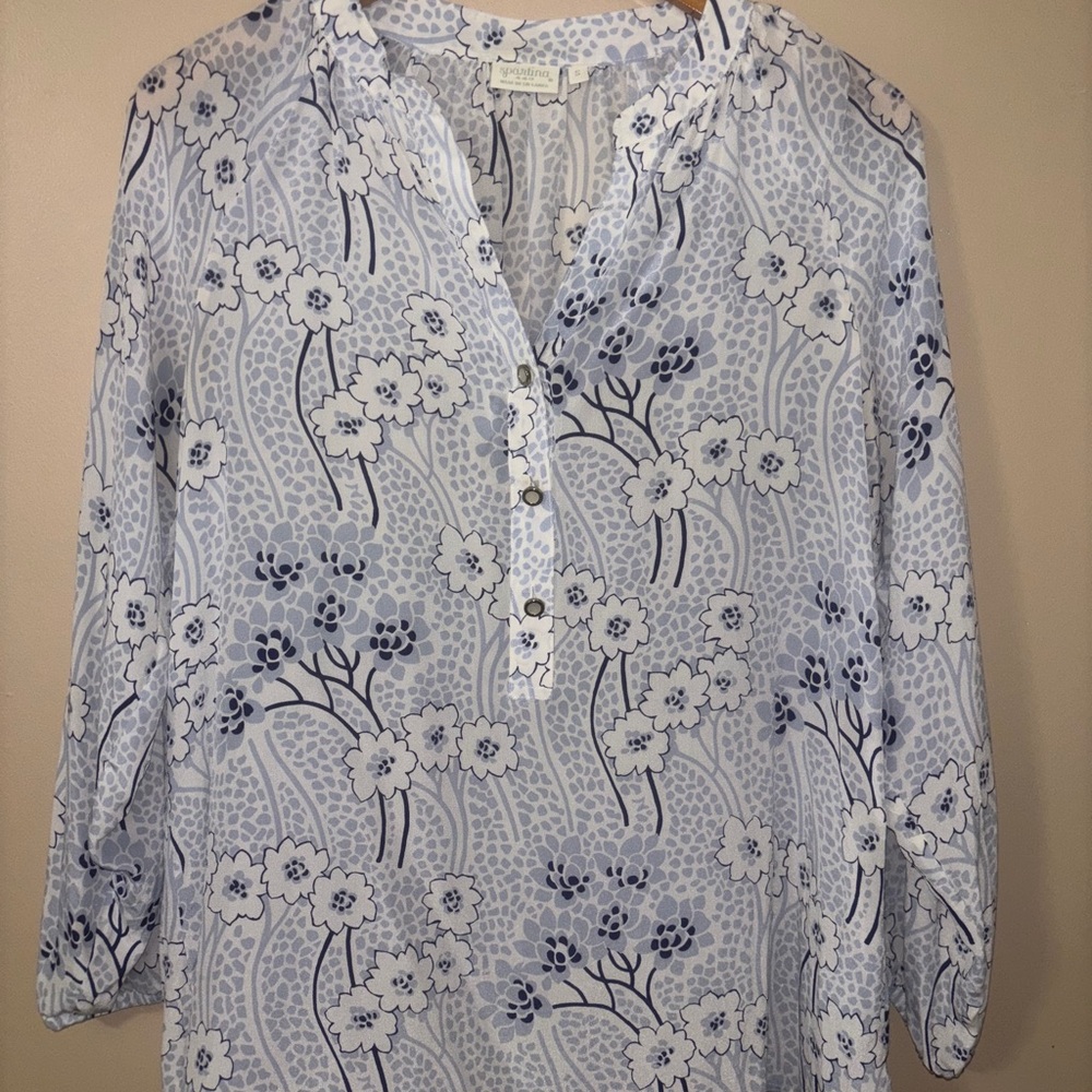 Spartina 449 Blue and White Floral Blouse